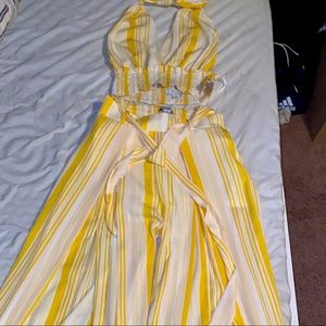 Yellow Striped Jumpsuit Set